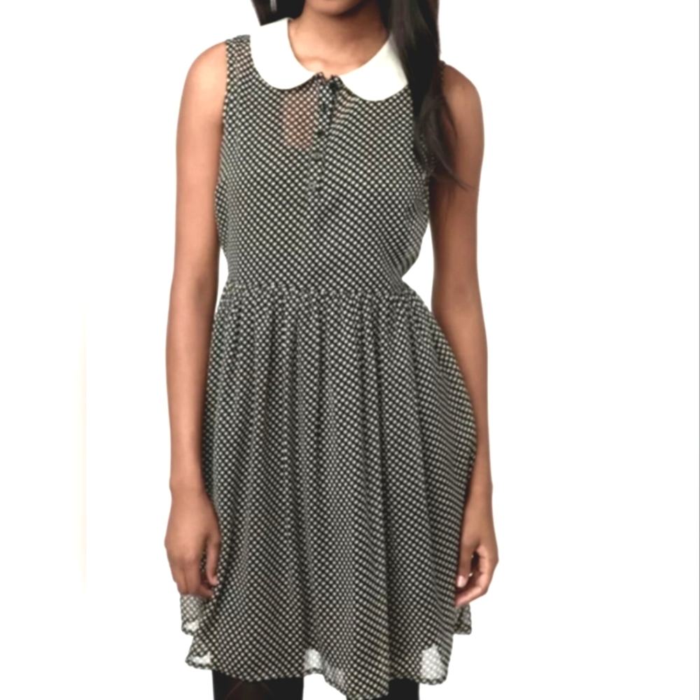Anthropologie Black & White Polka Dot Peter Pan Collar Midi Dress